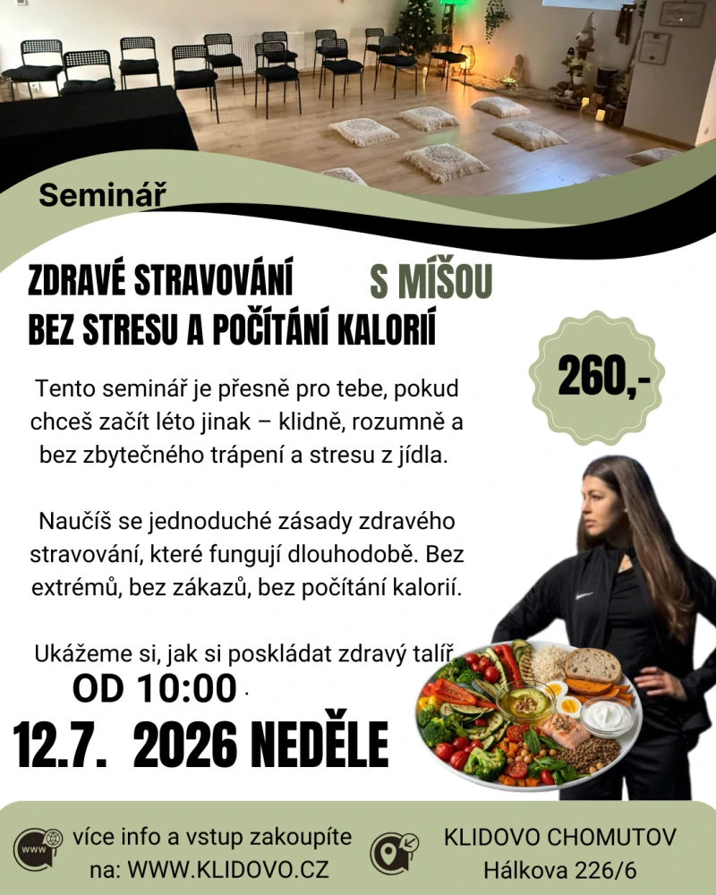 Zdravé stravování bez stresu a počítání kalorií s Míšou Neděle 12.7. 2026 10:00